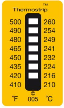 TERMOPAPER ( SICAKLIK ÖLÇÜM ETİKETİ) 10 ad / F 500 - 260 C