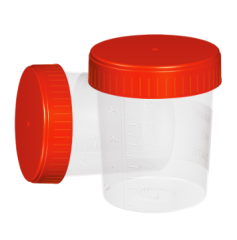100 ml İdrar Numune Kabı / Yazılabilir özel alan / Özel dizayn / Üç çevrimli özel kapak / Steril